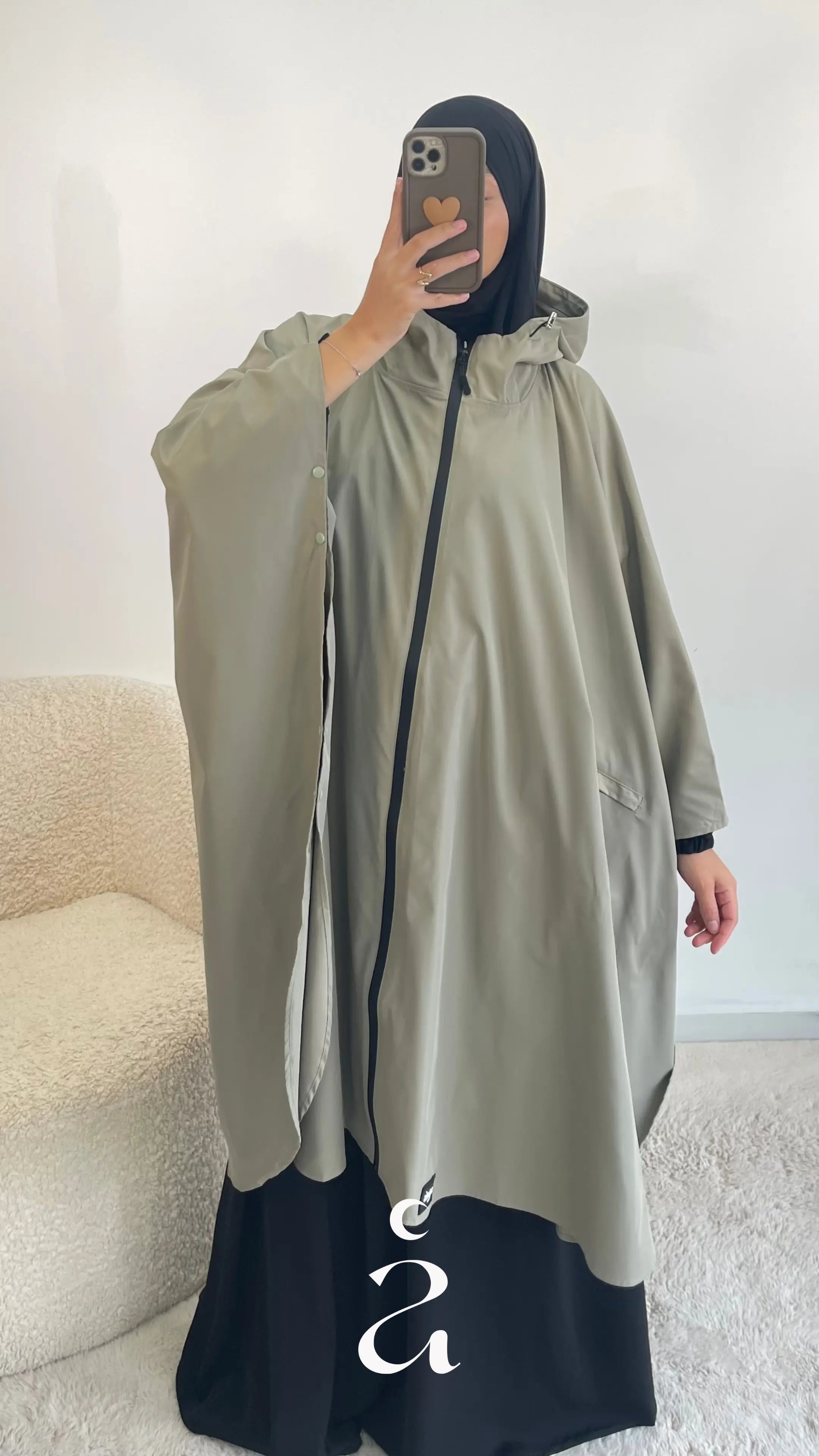 Cape 100% imperméable coupe-vent trois quarts Kira - Alniya Olive