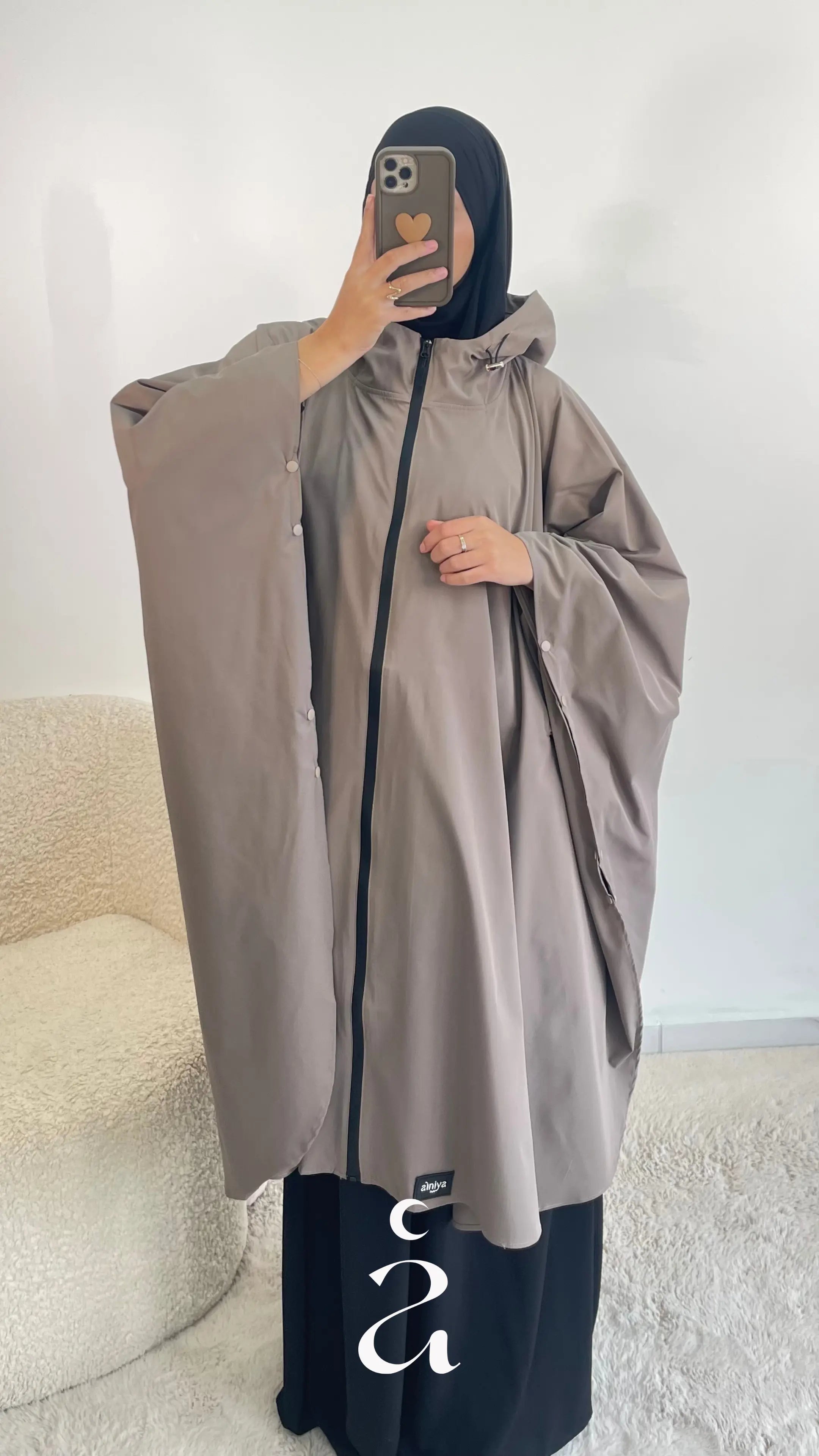 Cape 100% imperméable coupe-vent trois quarts Kira - Alniya Taupe