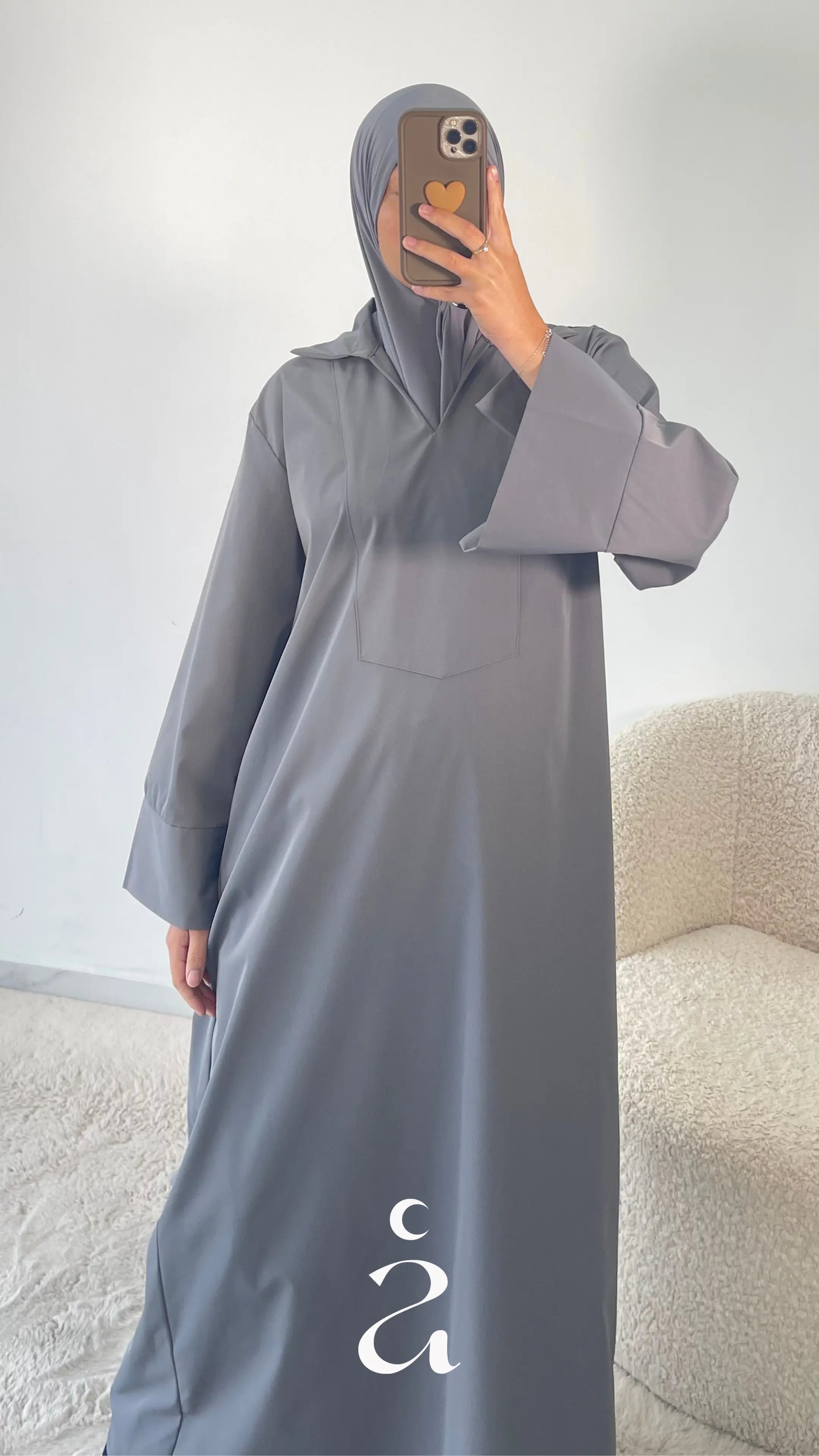 Abaya Col Chemise Safa - Alniya Gris / Taille 3