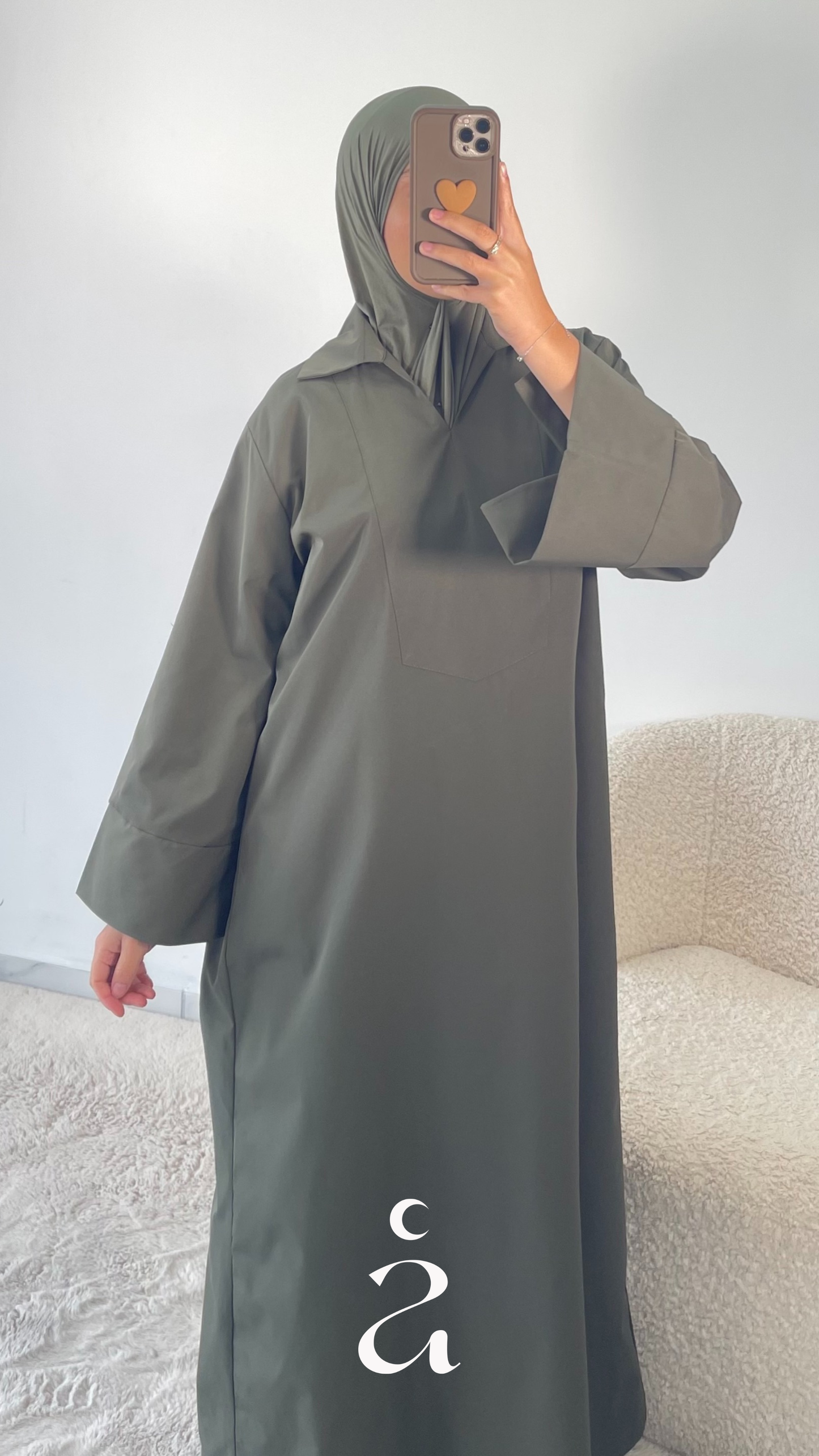 ABAYA COL CHEMISE - SAFA Kaki