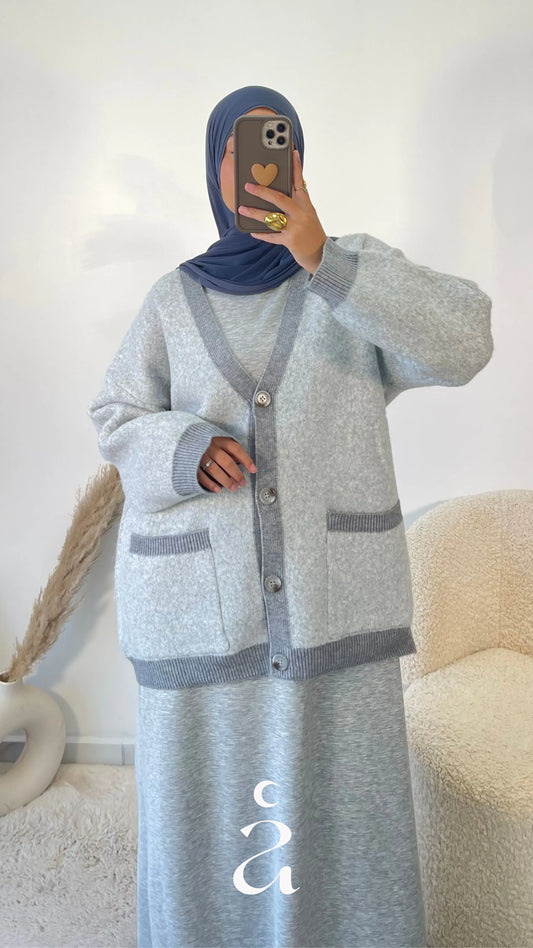 Cardigan Laine Bi-couleur - Laïma  Gris clair / Gris souris / S/M
