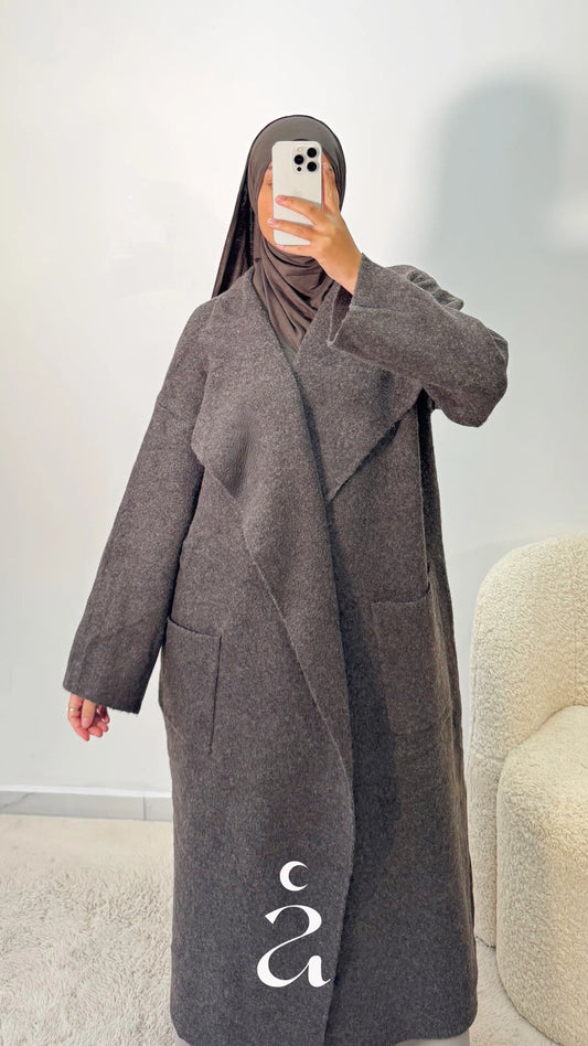 Gilet Long Oversize laine à col évasé - Kaïa  L/XL / Marron