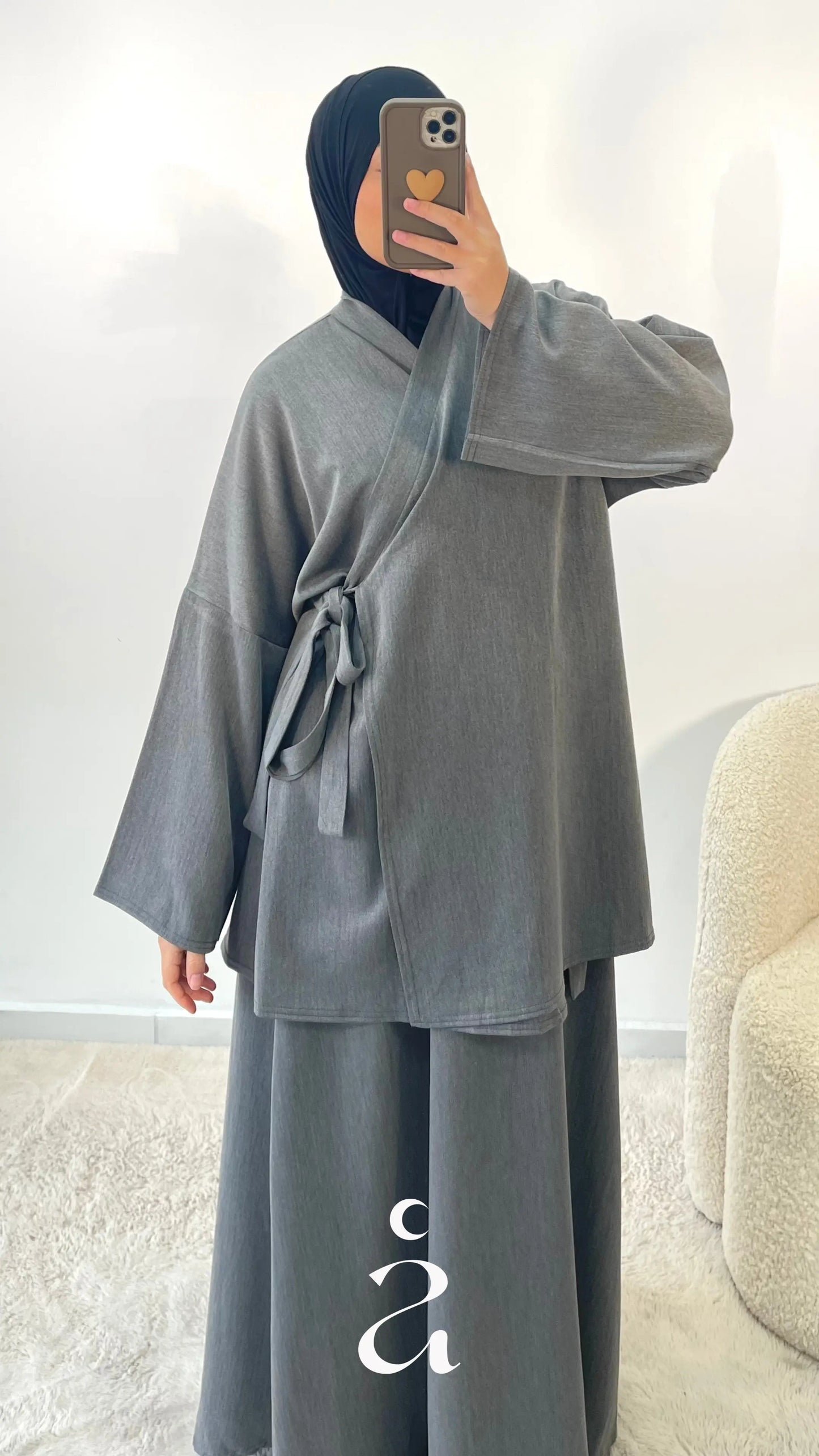 Ensemble Kimono Wrap & Jupe - Nejma Gris