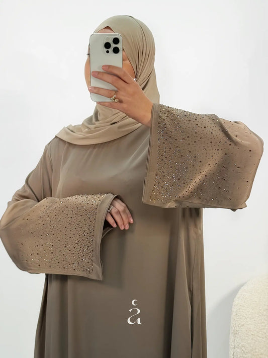 abaya manche perlée