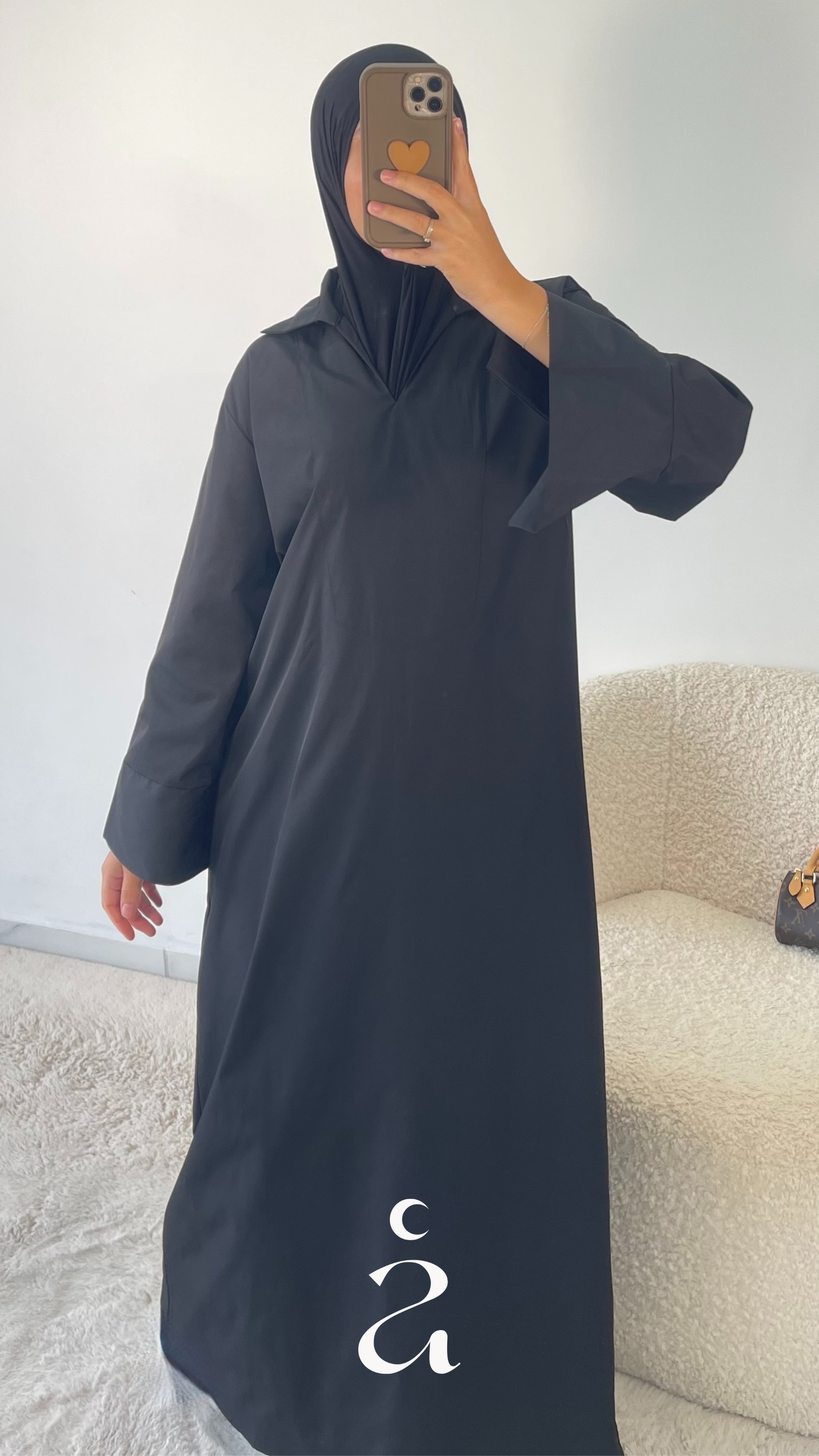 ABAYA COL CHEMISE - SAFA Noir