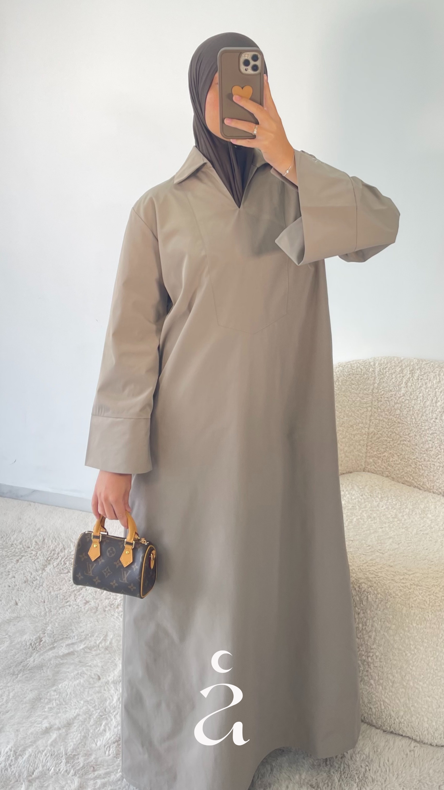 ABAYA COL CHEMISE - SAFA Taupe