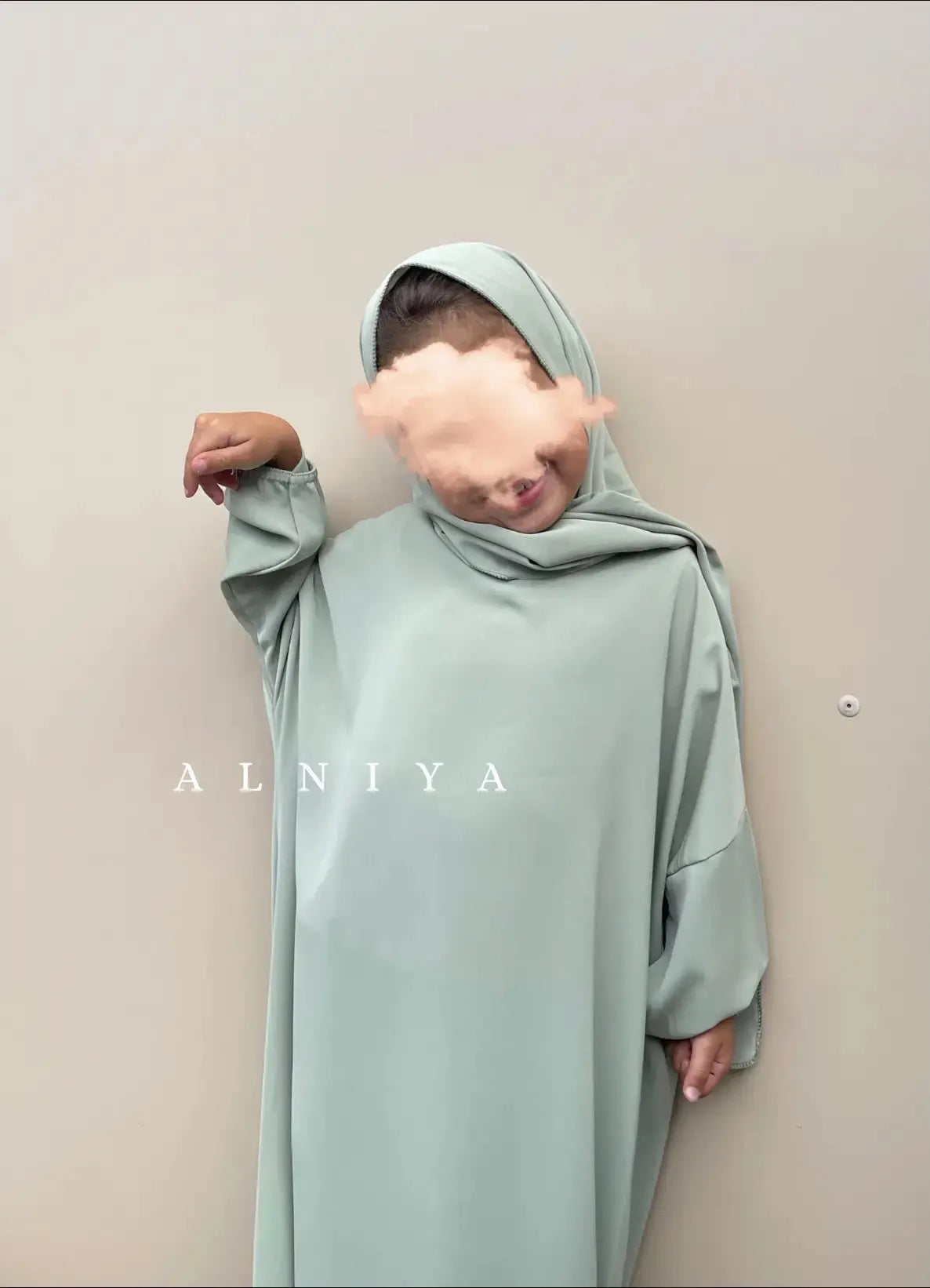 ABAYA HIJAB INTÉGRÉ FILLE  Vert d'eau clair / Taille 3