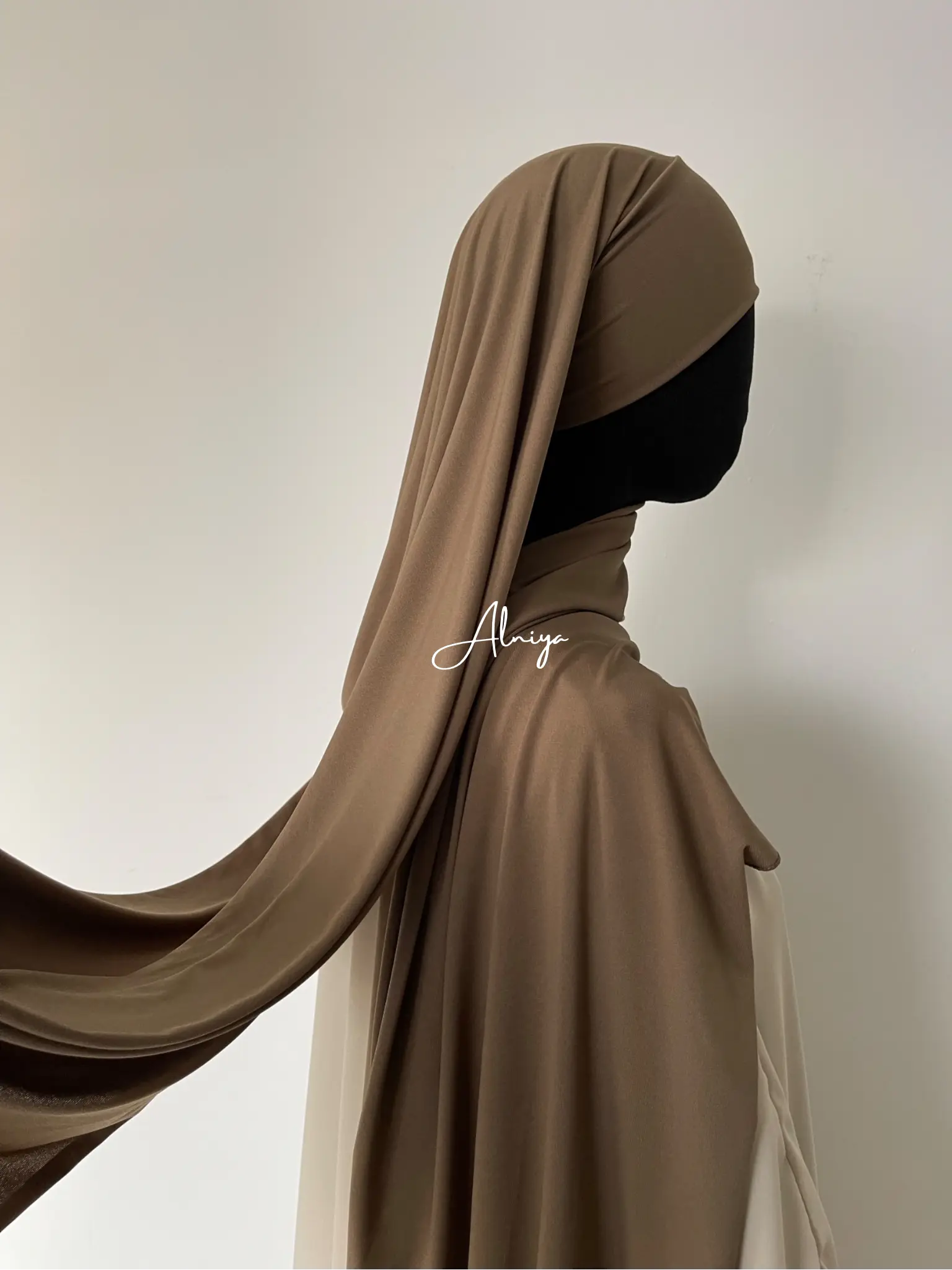 Jersey premium à bandeau marron glacé - Alniya Paris