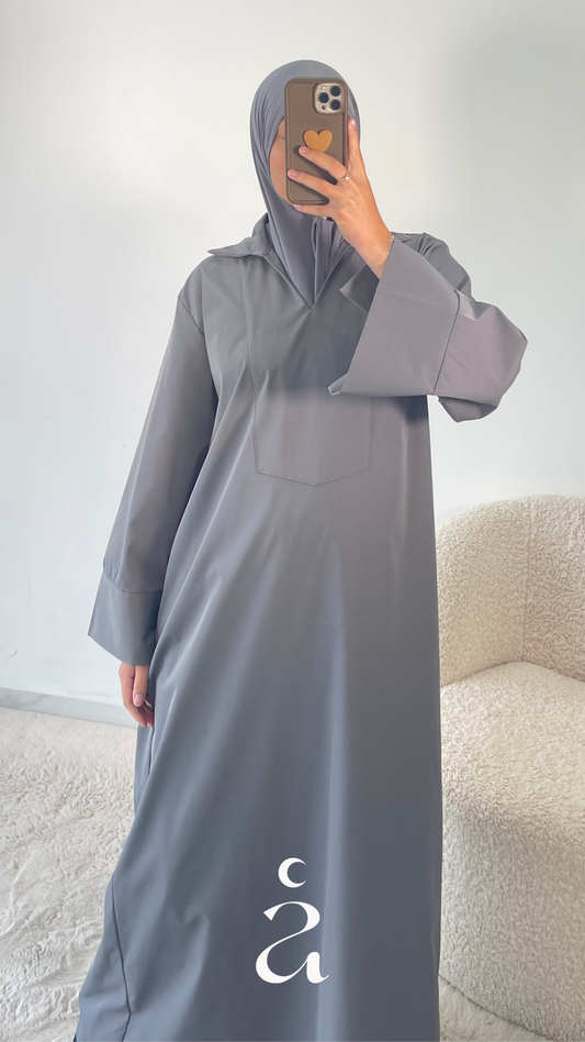 ABAYA COL CHEMISE - SAFA  Gris