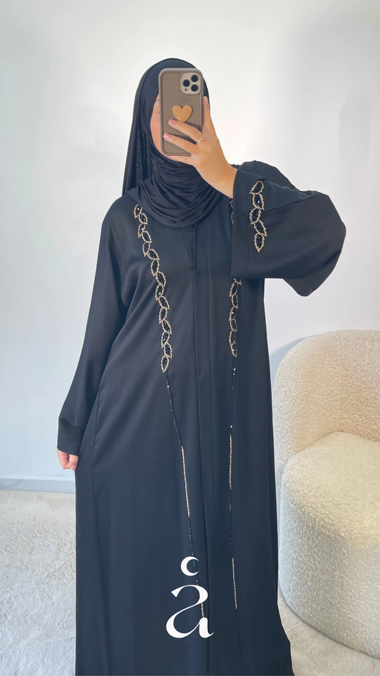 Abaya Dubai Brodée Feuilles
