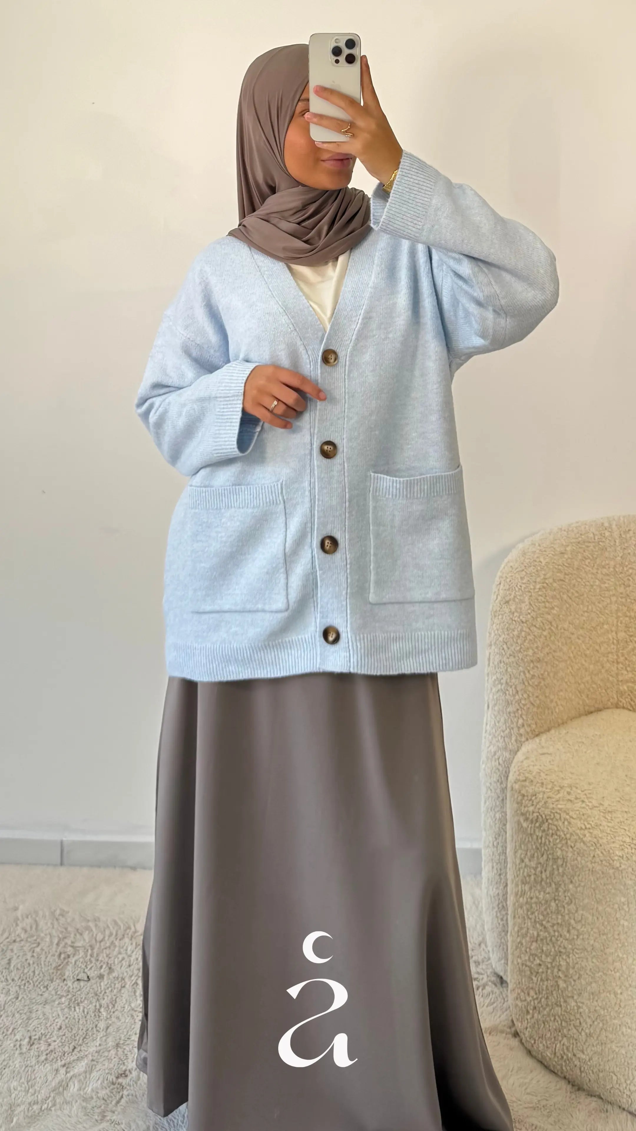 Cardigan laine boutonière - Jannah  Bleu bébé / M/L