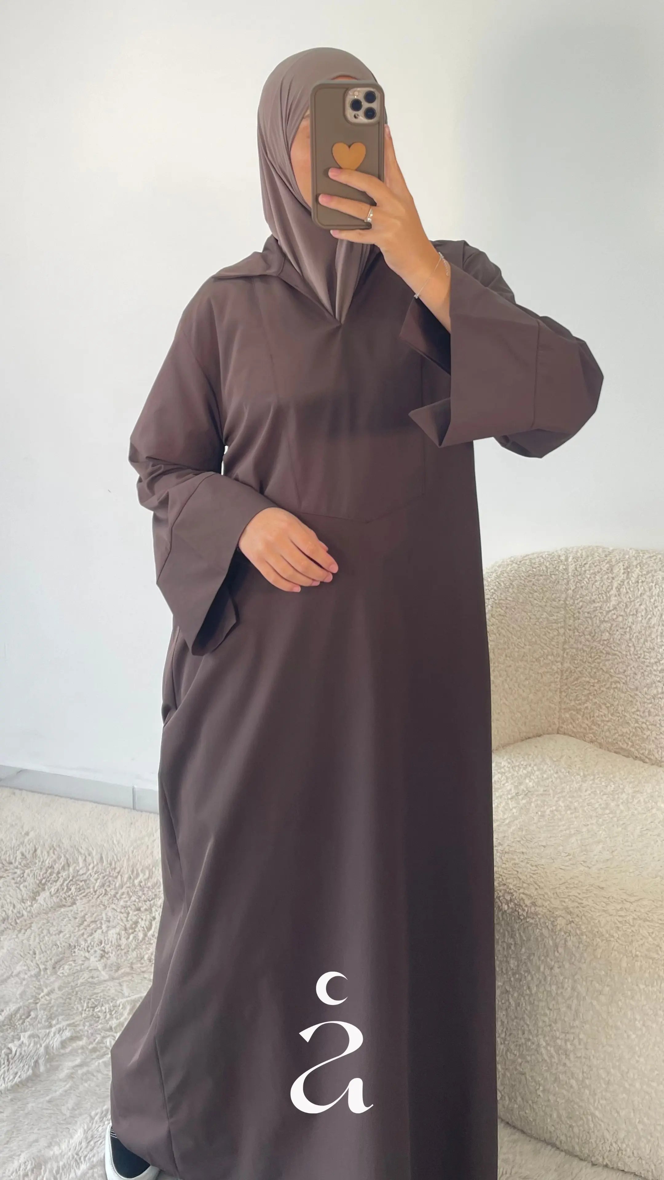Abaya Col Chemise Safa - Alniya  Marron / Taille 3