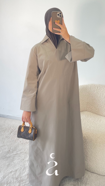 ABAYA COL CHEMISE - SAFA  Taupe