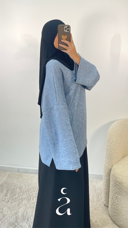 Tunique Oversize Laine Douce - Salma  Bleu bébé